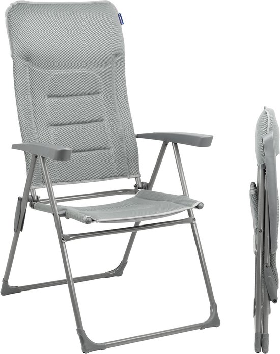 TRVLMORE Campingstoel - 7 standen - Comfortabele Kampeerstoel - 120 kg draagvermogen - Ligstand - Inklapbare stoel - Klapstoel - Grijs
