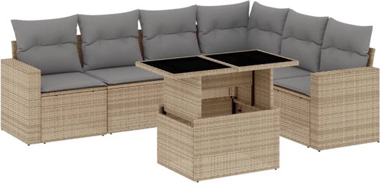 vidaXL - 7 pièces - Ensemble de salon - avec - coussins - poly - rotin - beige