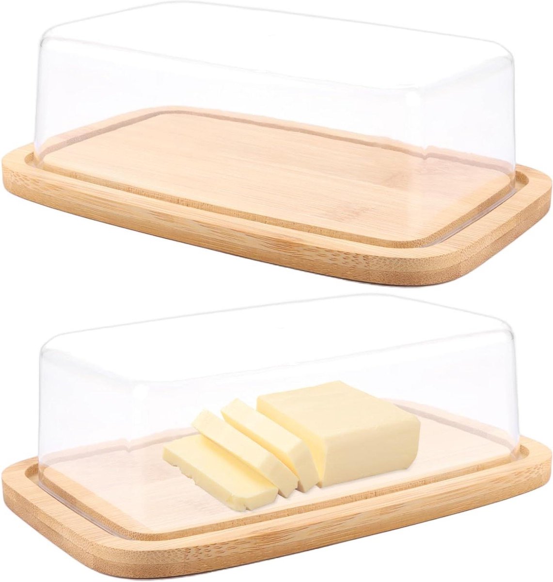 2 stuks bamboe botervloot containers met glazen deksel duurzaam en milieuvriendelijk butter dish with lid