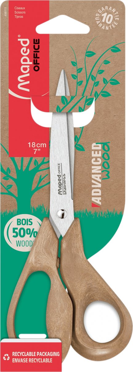 Maped Office Advanced Wood schaar, 18 cm, asymmetrisch