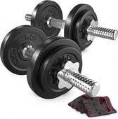 Hop-Sport Halterset 20 kg – Gietijzeren Gewichten met Halterstang en Trainingshandschoenen