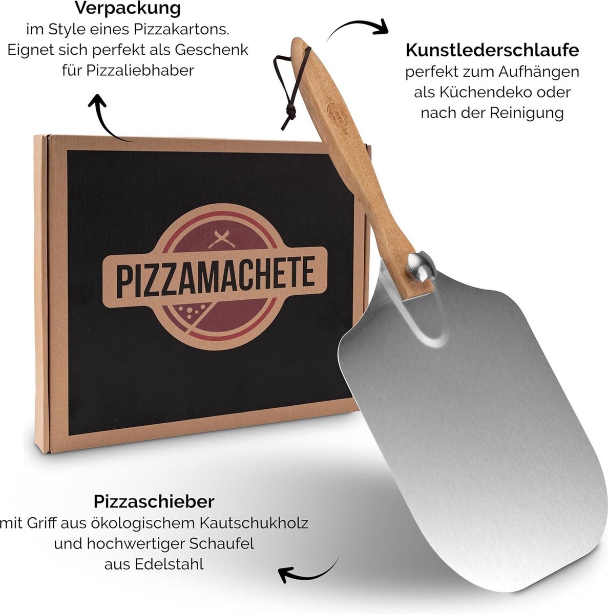Pizzaschep van roestvrij staal, rechthoekig, 35,5 x 30,5 cm, pizzaschep