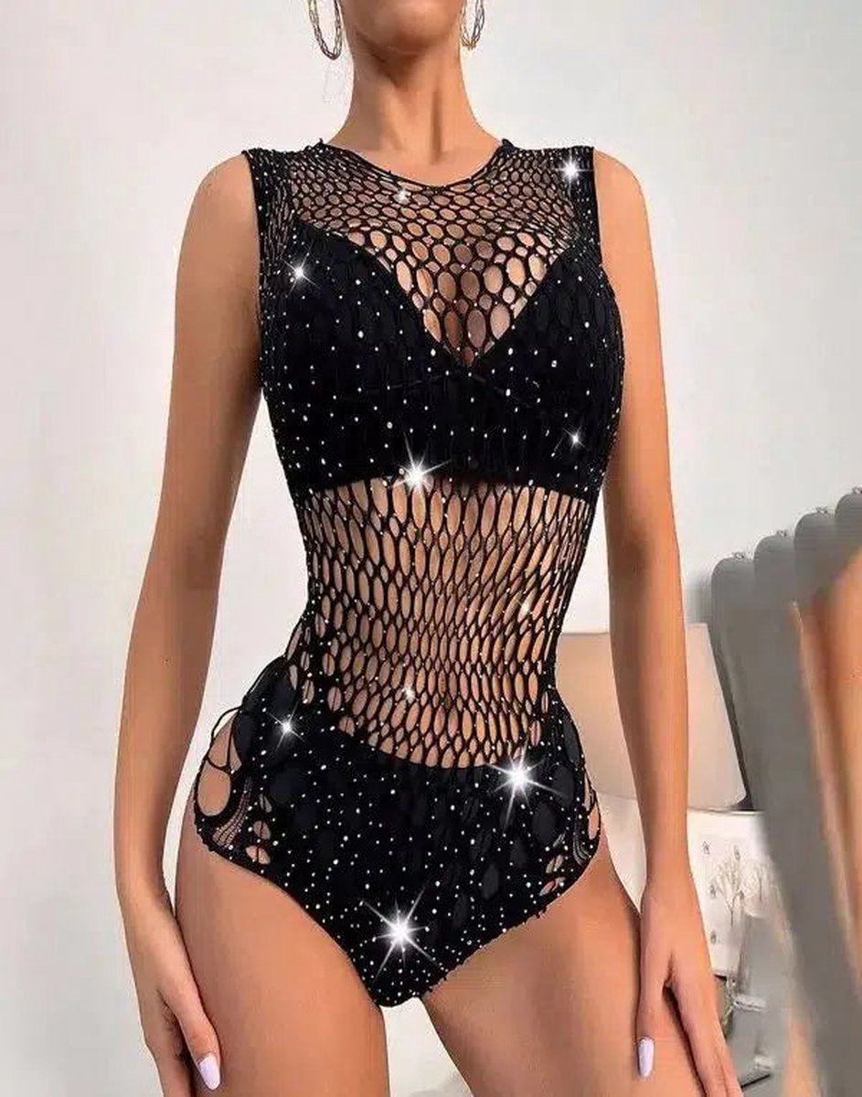 Goedkoopste Cindylove - Visnet Body met Glitters - One size - Zwart