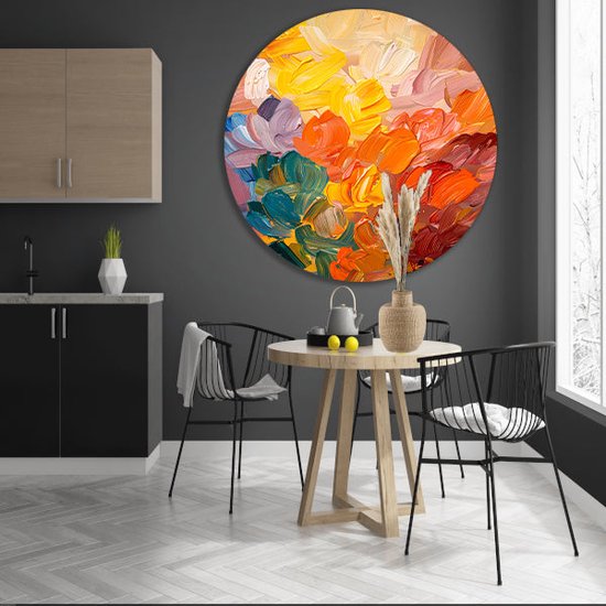 Kleurrijk wandcirkels - Abstract muurdecoratie rond - Wandschaal Vormen - Moderne schilderijen - Forex - Kunst aan de muur muurcirkel forex 70x70 cm