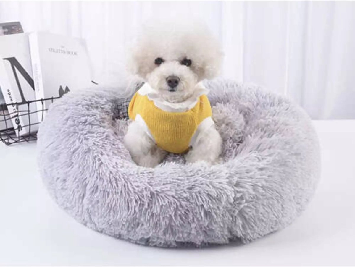 Purlov Honden/kattenmand/kussen - grijs - D60 cm - Huisdieren lig/slaap kussen - dikke warme ondergrond - hondenmand – foto 4