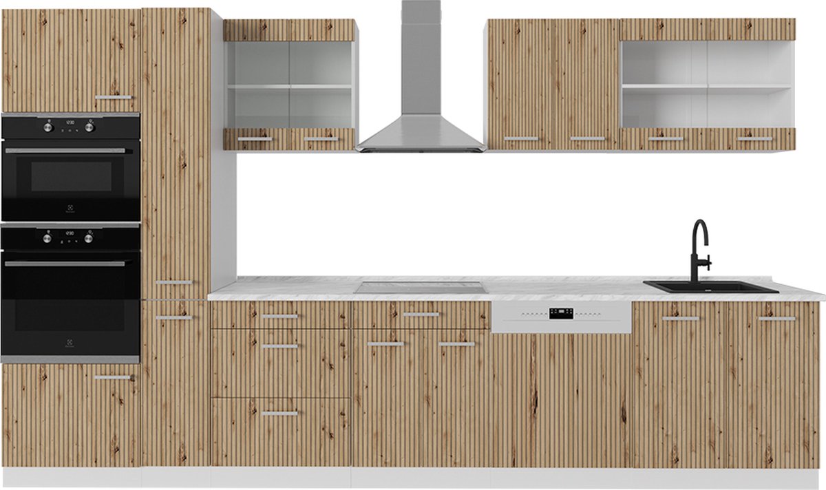 Vicco R-Line Complete keukeneenheid – 350 cm met hoge kast, zonder werkblad Artisanaal eiken/wit
