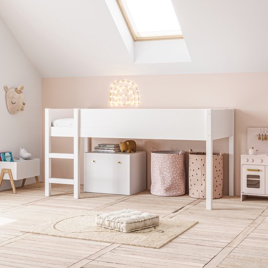 Lit enfant - Lit mi-hauteur pour enfant 200x90 cm - Parfait pour une petite chambre d'enfant - Créez un espace aventureux et organisé - Collection Arbre - Wit