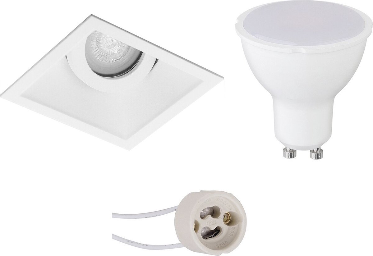 LED Spot Set - Pragmi Zano Pro - GU10 Fitting - Inbouw Vierkant - Mat Wit - 4W - Warm Wit 3000K - Kantelbaar - 93mm