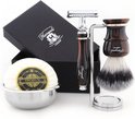 Haryali London scheerset met scheermes, kwast, kom, zeep en standaard, in geschenkdoos.