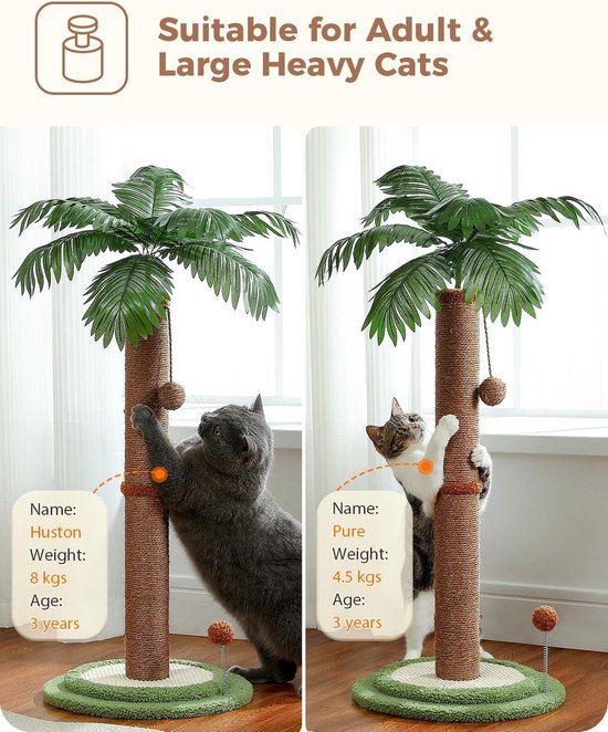 PAWZ Road Krabpaal 85 Cm Hoog Kattenkrabpaal Met Kokosboom Design – 85 Cm Hoog, Stevige Basis, Interactieve Ballen, Beschermt Je Meubels Kattenkrabpaal Xl