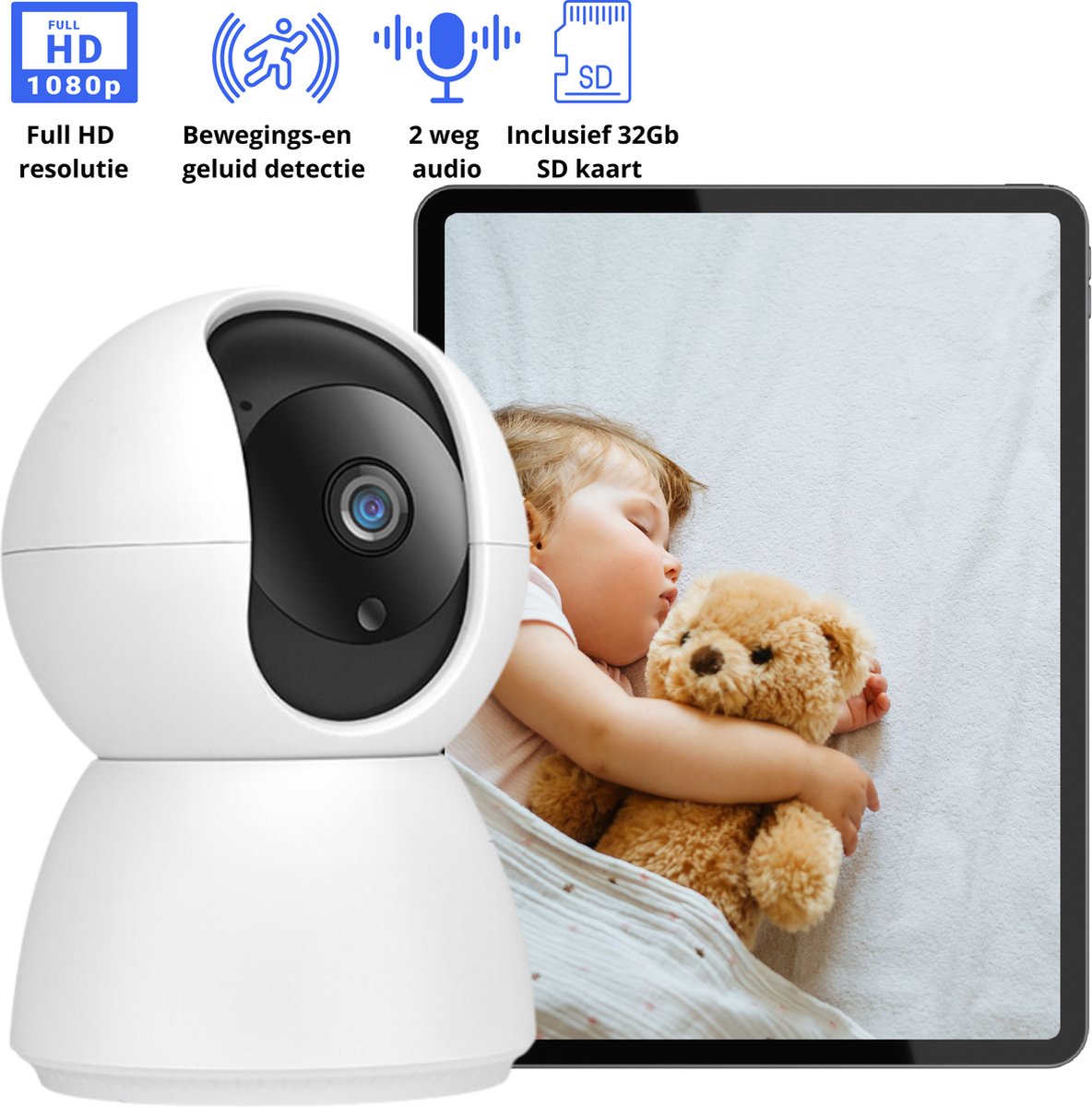 Brand '82 Babyfoon Met Camera en App - Babyfoon Met Camera - Babyfoons - Baby Monitor - Huisdiercamera Met App - Bewakingscamera Voor Binnen - Wit