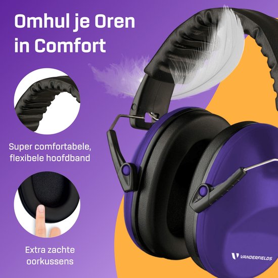 Paarse Vanderfields oorkappen met zachte oorkussens en flexibele hoofdband, met een veer.