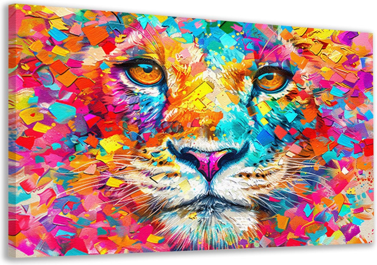 Leeuw schilderij - Dieren schilderijen - Canvas schilderijen Kleuren - Schilderij vintage