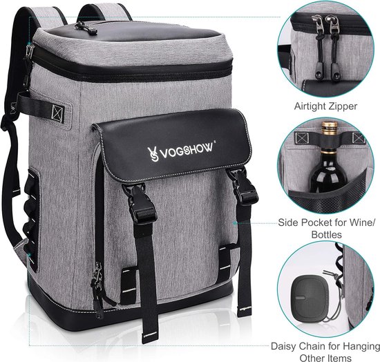 Fly-Bye - Grote koeltas 30 liter rugzak, picknicktas - geïsoleerde lichte waterdichte lunch koeltassen voor op de camping, strandtas, picknicktas, koeltas voor tijdens het wandelen (grijs