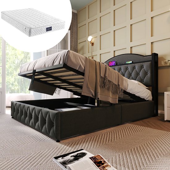 Tweepersoonsbed met LED-Verlichting, USB-Poorten en Opbergruimte