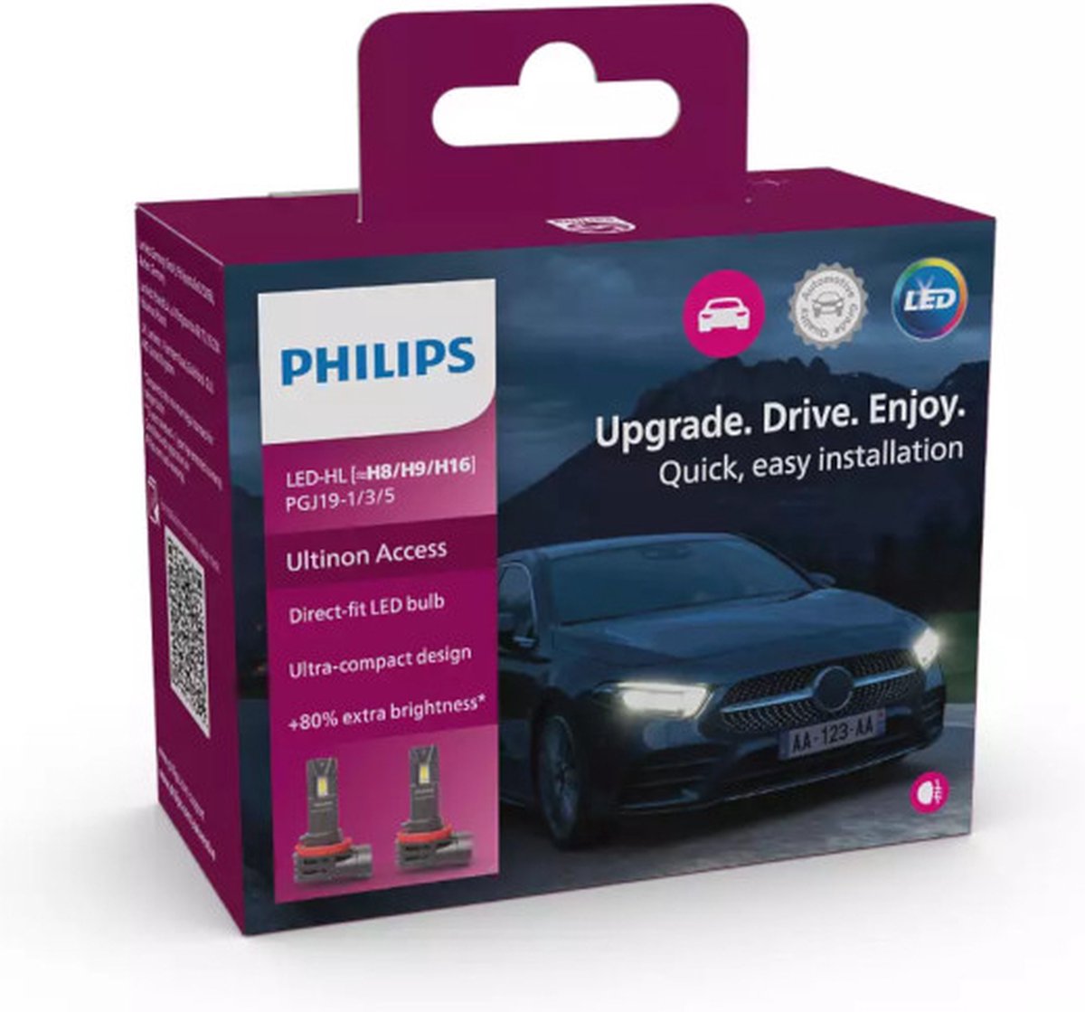 Philips Ultinon Access Led-autokoplamp (H11), ultracompact, direct-fit, 80%, 6.000 K, 2 stuks