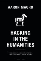 Zwarte boekomslag met wit icoon van een Trojaans paard, titel Hacking in the Humanities door Aaron Mauro.