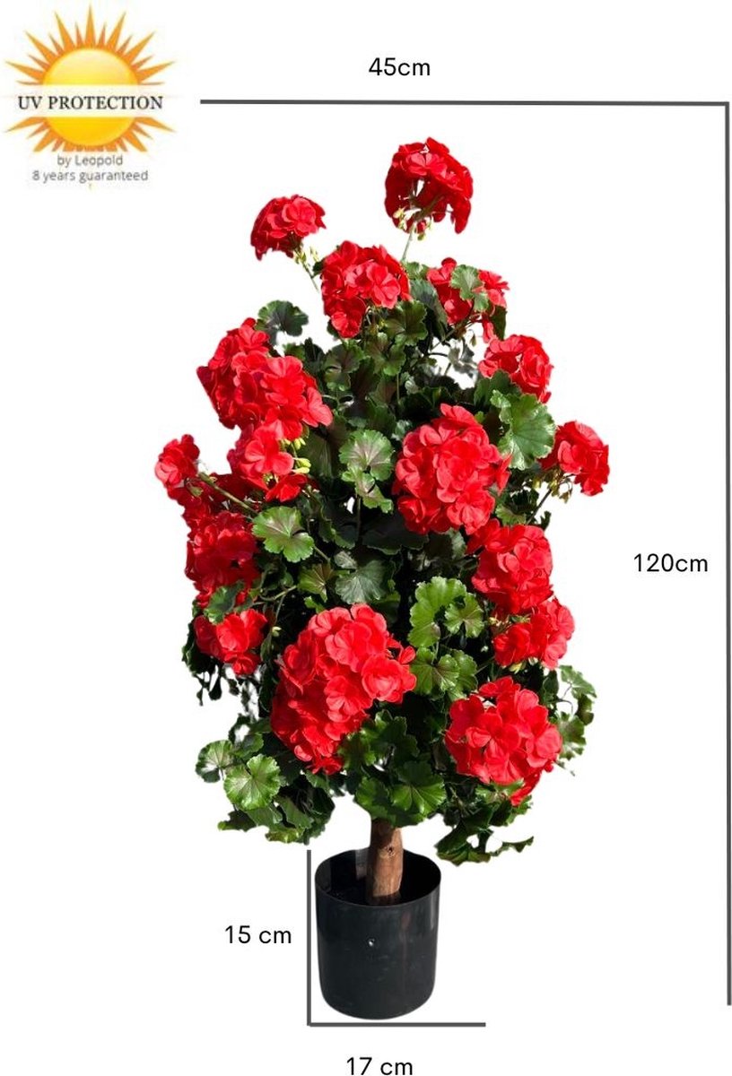 Geranium pyramide 110cm kunstplant UV rood