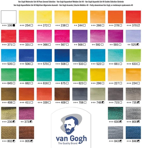 Van Gogh aquarelle 48 casseroles avec pinceau