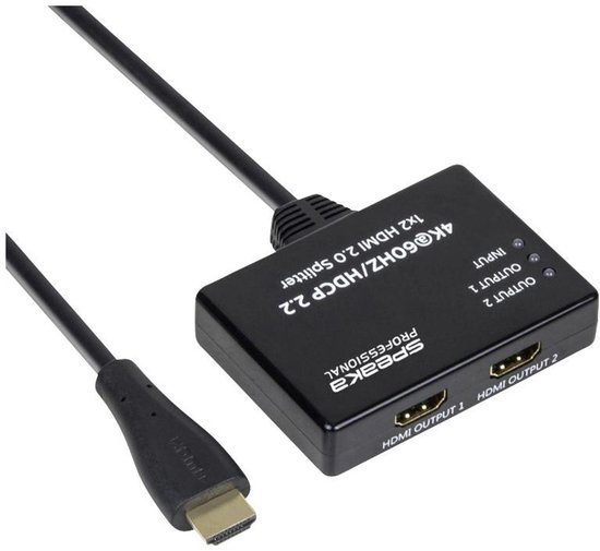 SpeaKa Professional SP-9443508 1 + 2 poorten HDMI-splitter Zwart van SpeaKa Professional — afbeelding 3