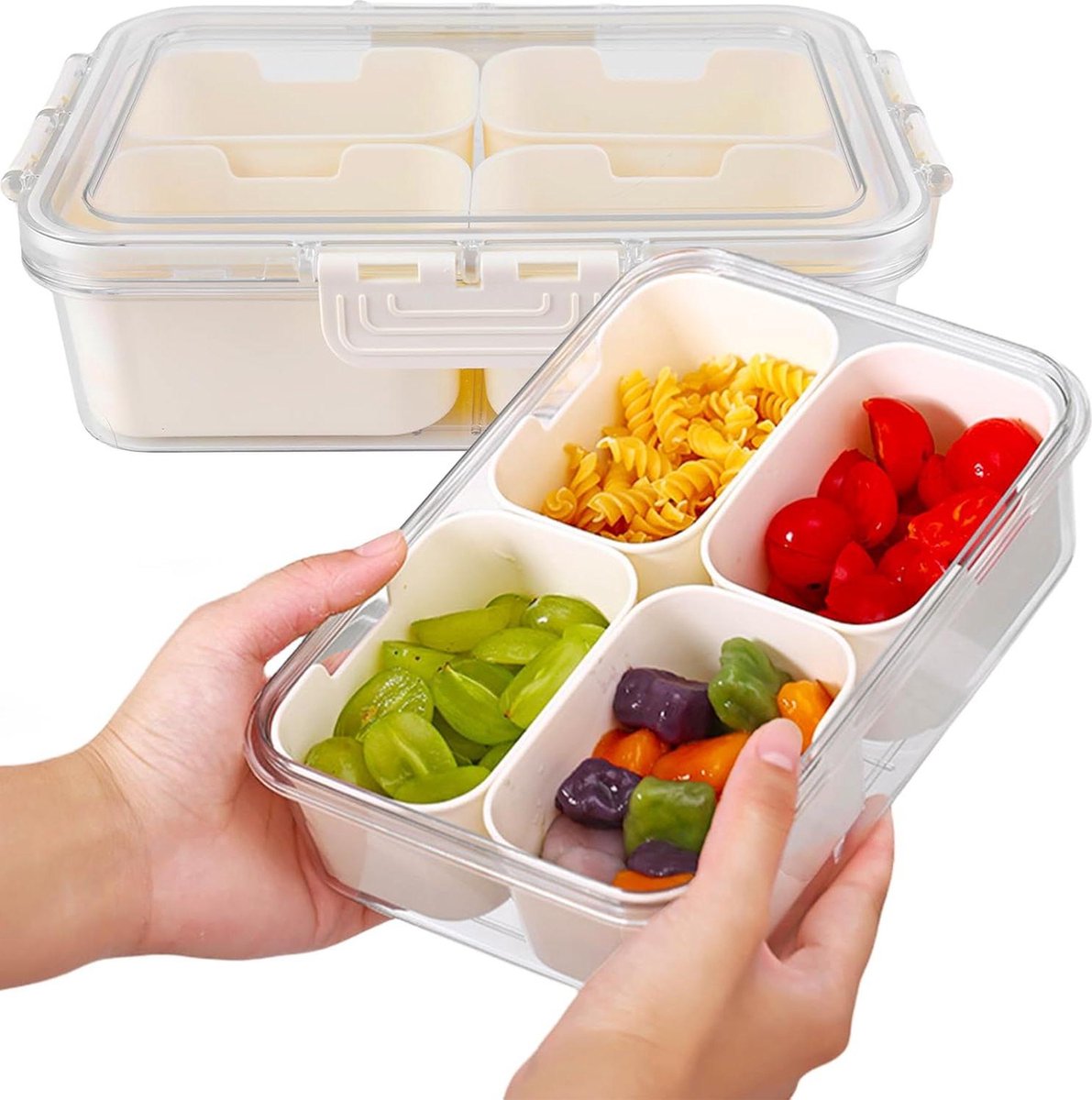 Snackborden met vakken - snackschaal met deksel - kunststof snackkommen set - lekvrij snacktablet-organizer voor snoep - vegie - koekjes - noten - desserts en fruit - ultieme snackopslagoplossing