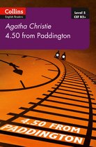 Boekomslag met een grote klok en spoorrails. Tekst: Collins English Readers, Agatha Christie, 4.50 from Paddington, Level 5 CEF B2+.