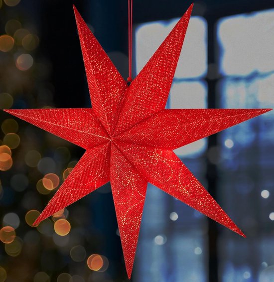 BRUBAKER 60 cm Kerstster voor Binnen - Adventster met E14 Voet om op te Hangen - Raamverlichting Ster om op te Hangen - Kerstster Set met 3,5 m Kabel - 3D Papieren Ster Decoratie - Rood