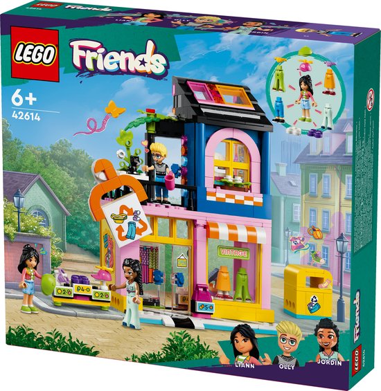 Ensemble de magasin de vêtements vintage LEGO Friends avec figurines et accessoires.