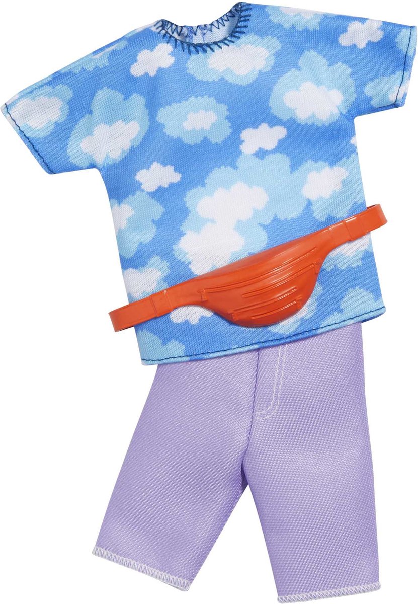 Mattel Barbie Ken Kleding en Accessoires Set - Wolken T-Shirt met paarse korte broek en heuptasje - Kleding voor Barbie Ken Pop — cadeau in Spellen & Speelgoed - foto 4