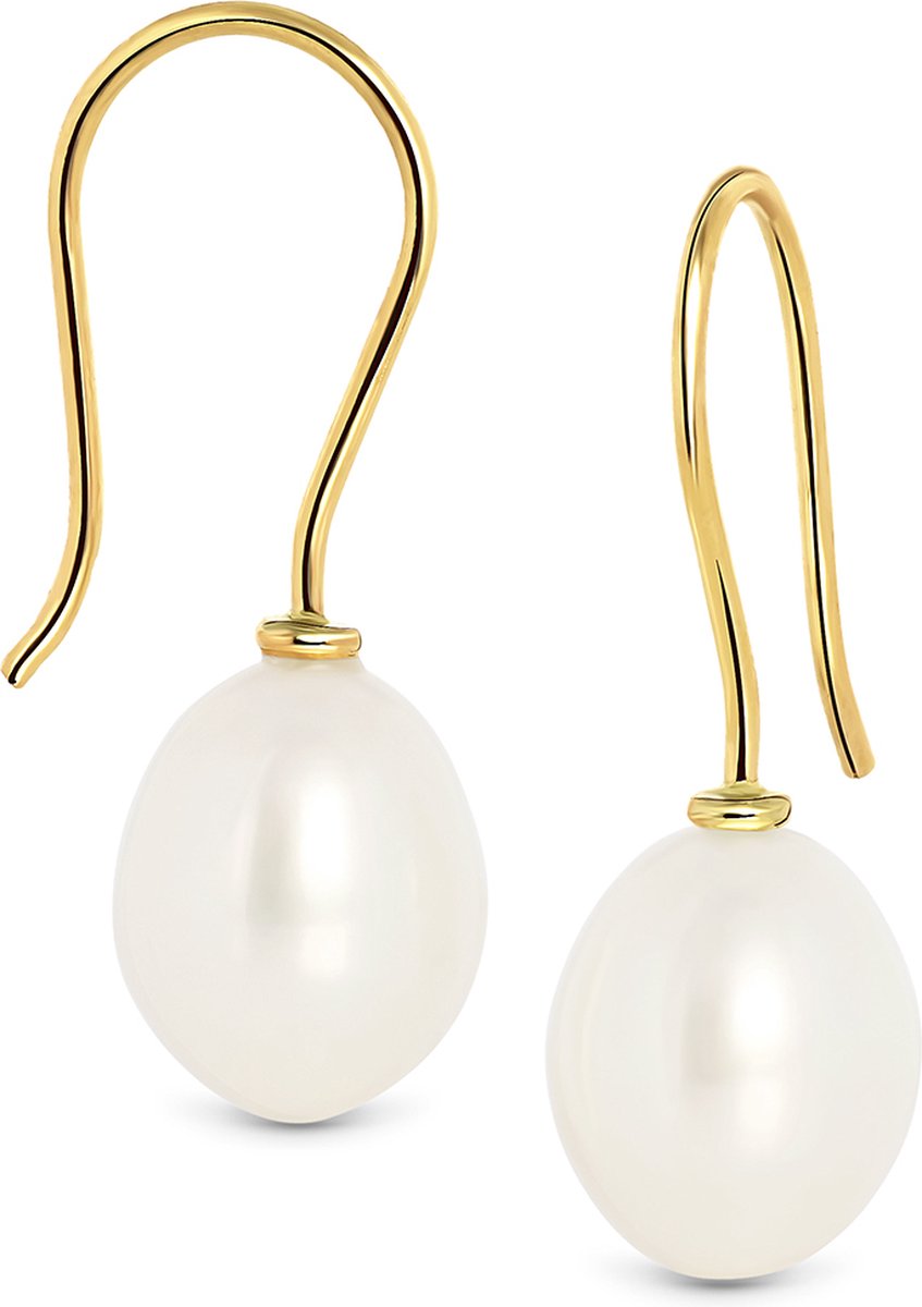 Miore Pure Oorbellen Dames - 9 Karaat - Kleur Geelgoud - Met Zoetwaterparels - Oorhangers - 8 mm