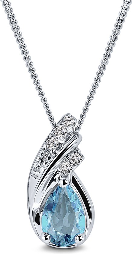 Miore - Collier en Or blanc Avec Diamants Et Topaze - Femme - Or 9 Carats, Argent (925) - Bijou hypoallergénique - Collier Pendentif Fait Main