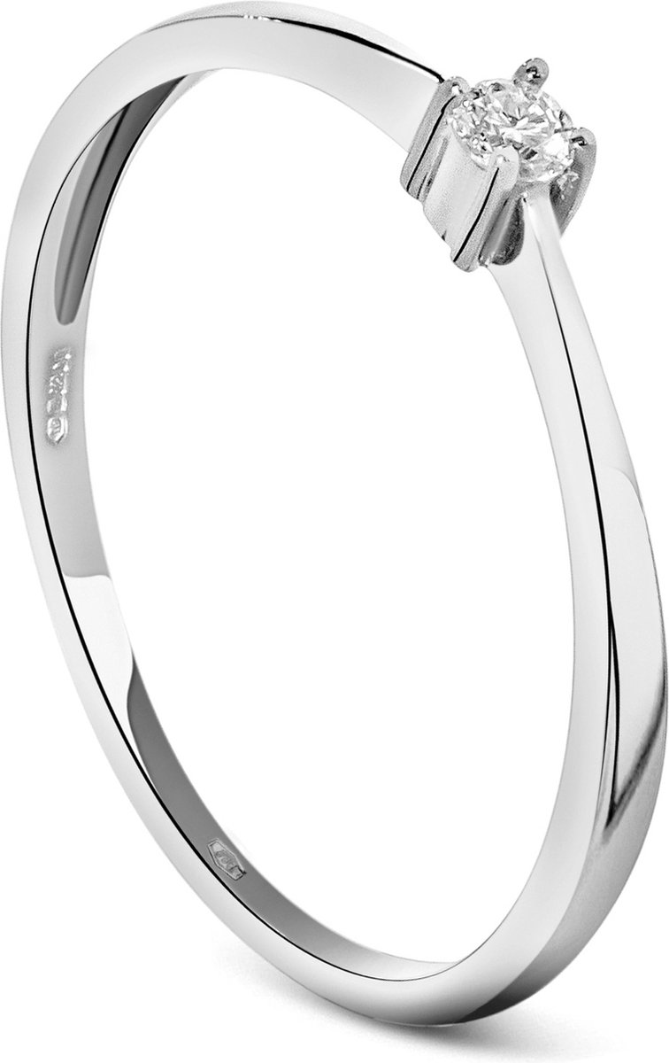 Miore Pure Ring - 9 Karaat - Zilverkleurig - Met Diamanten - Handgemaakte Sieraden - Trouwringen - set - Elegante Dames Sieraden - Maat 58
