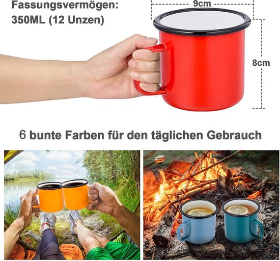 Set van 6 Emaille Koffiekopjes - 350 ml, Kleurvariaties voor Thuis, Camping, en Feesten — afbeelding 4