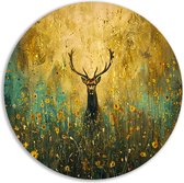 Hert wandpaneel - Dieren muurcirkel - Rond schilderij Bloemen - Woonkamer decoratie industrieel - Schilderij - Slaapkamer muurdecoratie muurcirkel aluminium 70x70 cm