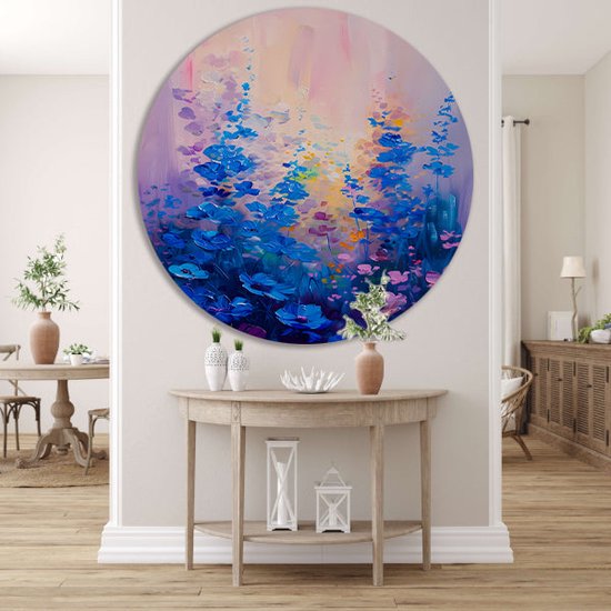 Bloemen wandschaal - Natuur wanddecoratie rond - Wandschalen Vlinders - Moderne schilderijen - Aluminium - Decoratie woonkamer muurcirkel aluminium 60x60 cm