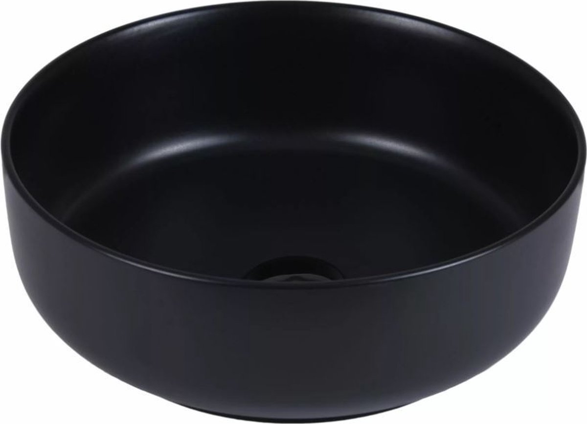 Waskom Sofia Black Rond - 38.5x38.5x14cm - Wasbak - Waskommen - Wastafel Keramiek - Mat Zwart
