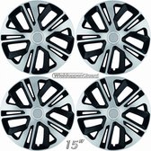 GoodGo Wieldoppen set RAVE-SB 15 inch in zilver/zwart + chroom ring. Set a 4 stuks (CONTROLEER UW BANDENMAAT en lees a.u.b. de onderstaande, uitgebreide tekst!)