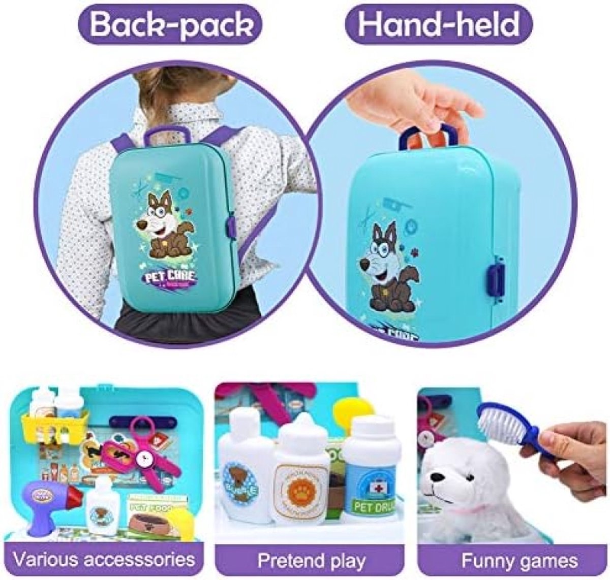 Pretend Dog Care Toy - 8-delige rollenspel-verzorgingsset