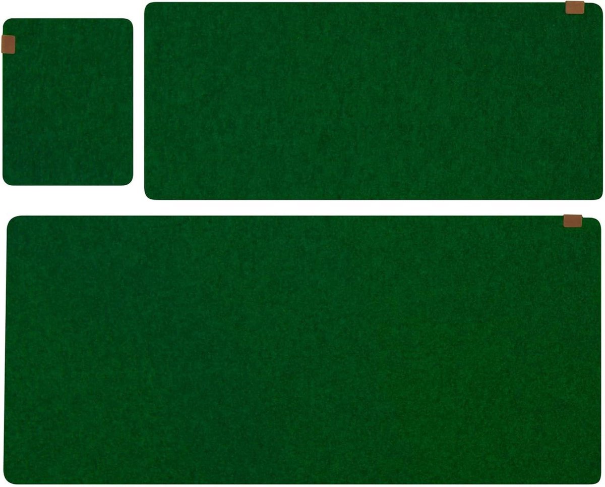 Vilten bureauonderleggers set van 3 - 90 x 40 cm, 70 x 30 cm, 25 x 20 cm - anti-slip muismat groen