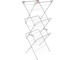 Three-Tier Clothes Airer Drying Rack - 15 Metre Drying Space - Four Side Wings - Ideal For Hangers - Pink/Grey - 64 x 45 x 138 cm - Indoor & Outdoor Drying