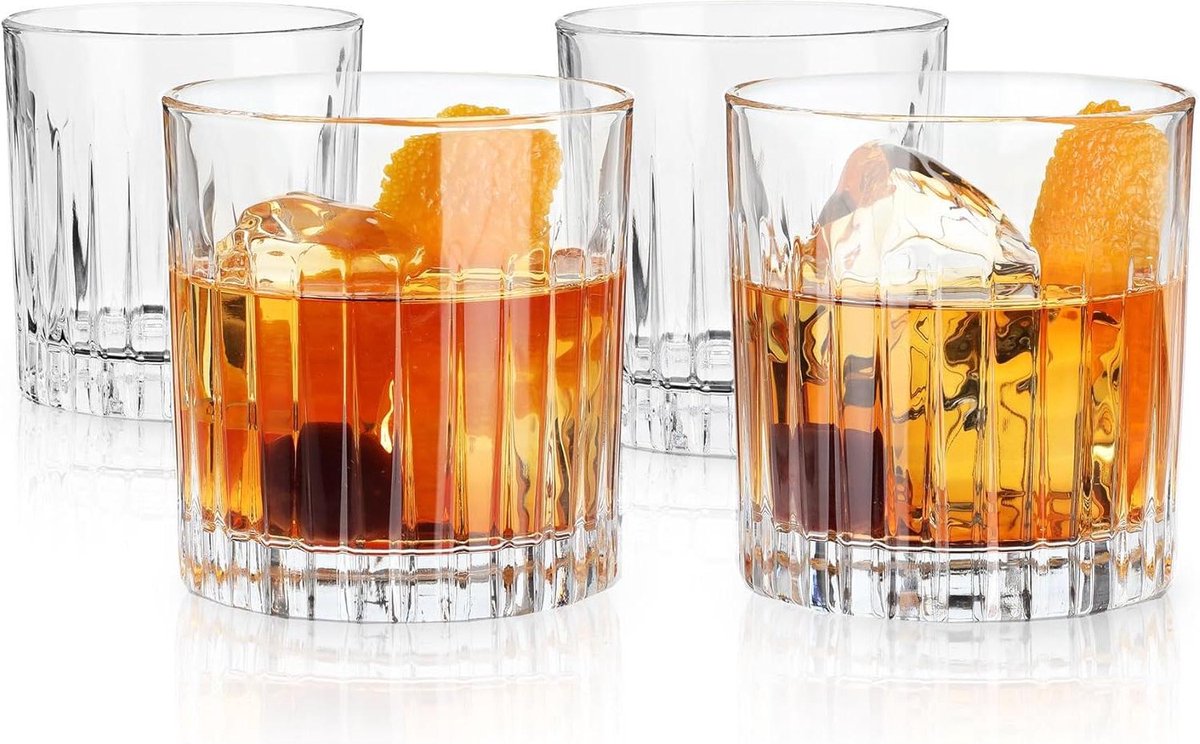 Dubbele ouderwetse tuimelaars laagball cocktailglazen set van 4 loodvrij kristal Italiaans glaswerk 12 oz (355 ml)