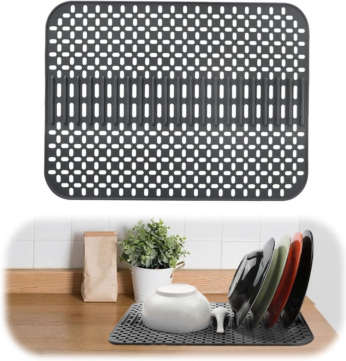 Goedkoopste Spoelbakmat op maat - keuken - siliconen - hittebestendig - antislip - donkergrijs 43 x 32 x 11 cm