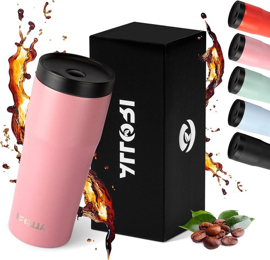 TAVIALO Travel Mug, Thermobeker Inox roestvrijstalen, 460 ml, poedercoating (zwart