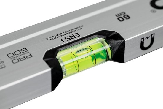 PRO800 Waterpas 150cm Geanodiseerd - Hardheid 9 op de schaal van Mohs - Ergonomisch profiel en ERS (Easy Reading System) Anti Shock Absorber eindkappen - Zilverkleur