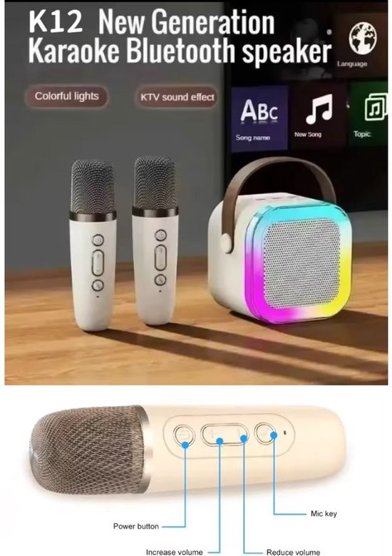 VeGue Karaokemachine met 2 draadloze microfoons, 10 inch grote subwoofer draagbaar PA-systeem Bluetooth-luidspreker met discobal, tablethouder, ideaal voor thuis karaoke, feesten, buitenevenementen VeGue Karaokemachine met 2 draadloze microfoons, 10 inch grote subwoofer draagbaar PA-systeem Bluetooth-luidspreker met discobal, tablethouder, ideaal voor thuis karaoke, feesten, buitenevenementen