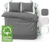 JACOBSON Dekbedovertrek - 200x220 cm + 2 Kussensloop 80x80 cm - 100% katoen - met Rits - Antraciet