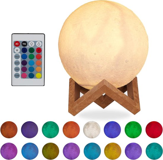 3D maanlamp - 16 kleuren - dimbaar - afstandsbediening - snoerloos