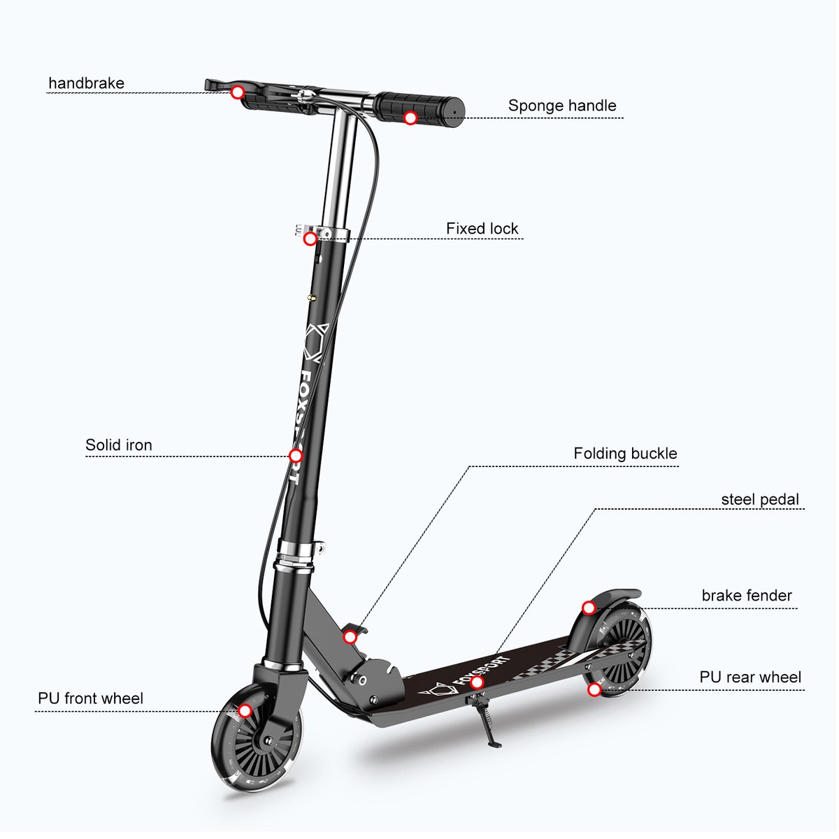 FOXSPORT Kinderstepjes - Kinderstep - Step - Kinderscooter - Draagkracht tot 100 kg - Kick Step - Voor Jongens en Meisjes - Vanaf 3-12 Jaar - Drie instelbare hoogte-opties - Zwart — afbeelding 9