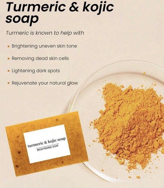 Turmeric Soap met Kojic Acid, Retinol & Collageen - Pigmentvlekken Verwijderen - Kurkuma Zeep voor Gezicht en Lichaam | Anti-Acne - Tegen Donkere Vlekken - Hydraterende Verzorging met Vitamine C - 100% Natuurlijk - Dark Spot Remover