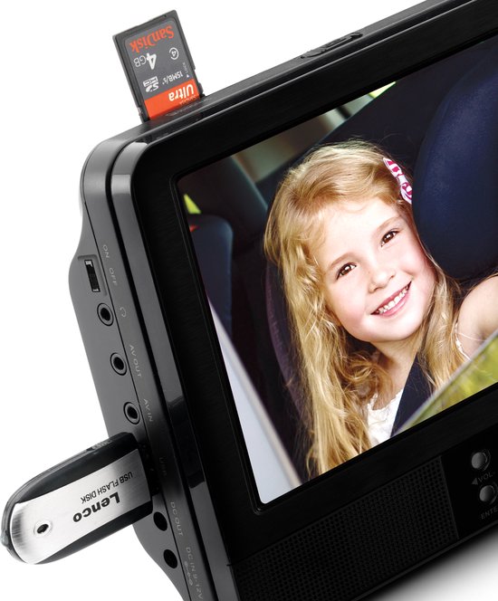 Lenco DVP-939 - 2x9" Portable DVD speler met USB,SD, ingebouwde batterij, 2x hoofdtelefoon en 2x bracket - Zwart van Lenco — afbeelding 4